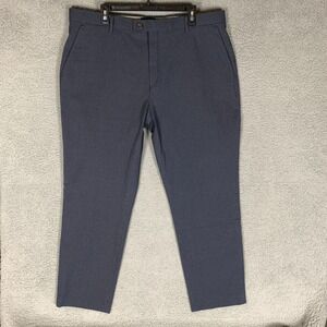 Ted Baker Cactus Pant Trouser Mens 40 Navy Slim Fit Seersucker Tonal Micro Check